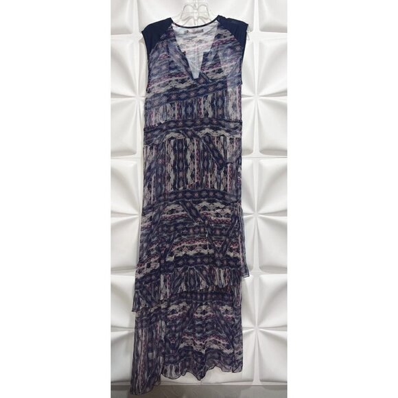 Of Two Minds Sz S Long Blue Chiffon Duca Maxi Dress from Calypso Drawstring - Picture 6 of 11